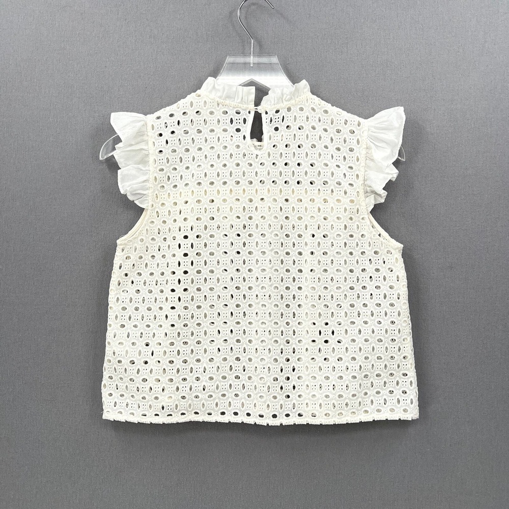 ANINE BING Top Women XS Cream White Eyelet Ruffle Sleeveless Boho Embroidered - Picture 5 of 16